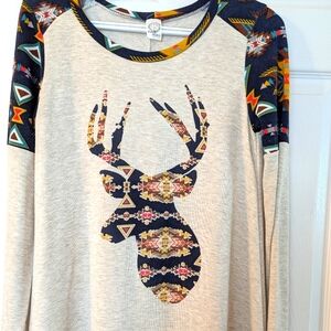 Sun & Moon Deer Head Long Sleeve Shirt Size Small Cozy Southwestern